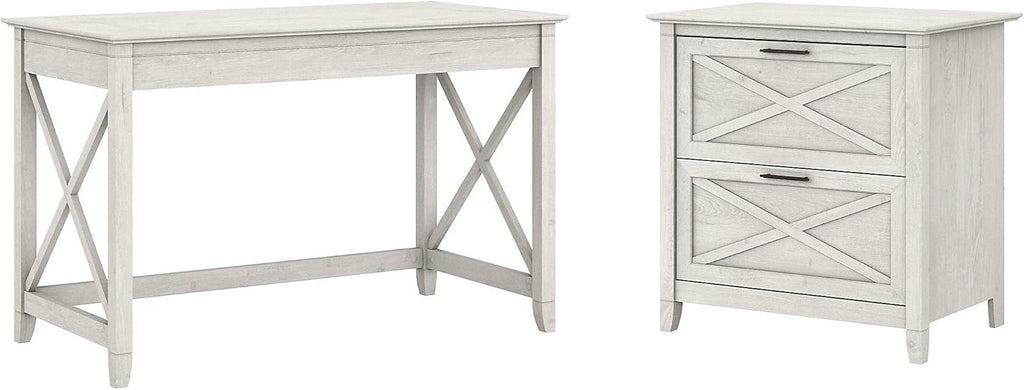 Linen White Oak Writing Desk with File Cabinet E173793