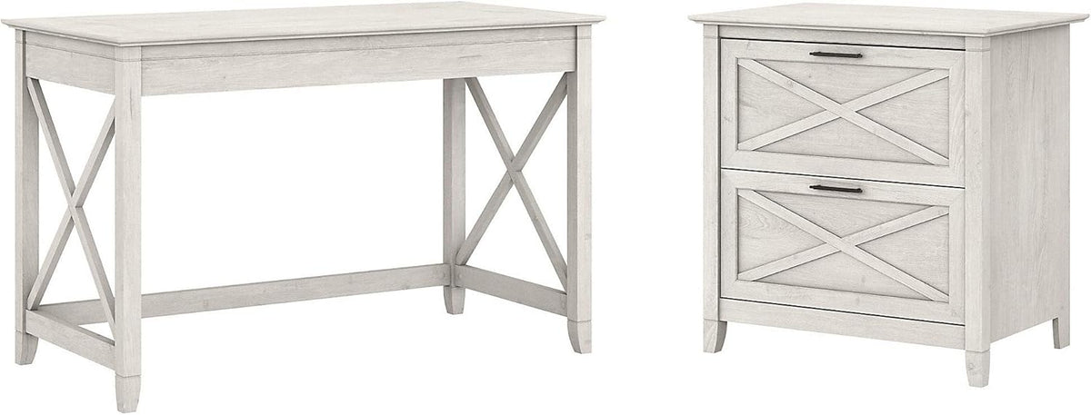 Linen White Oak Writing Desk with File Cabinet E173793