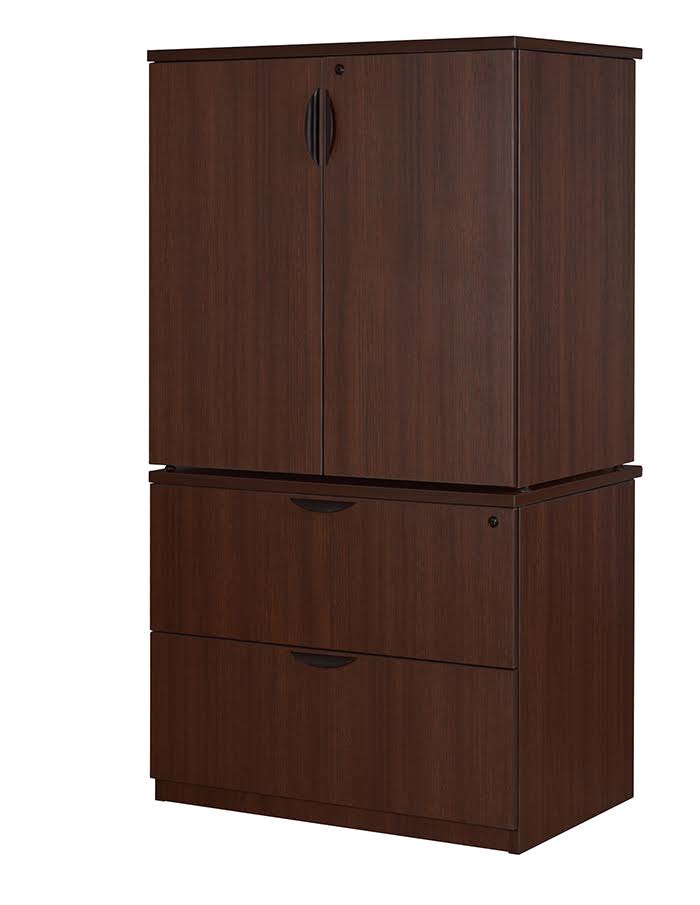 Cherry Lateral File with Stackable Storage Cabinet K2593