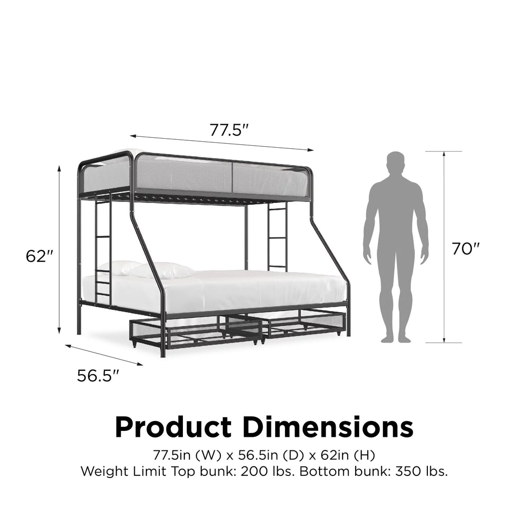 Black Metal Bunk Bed with Storage Drawers S968346