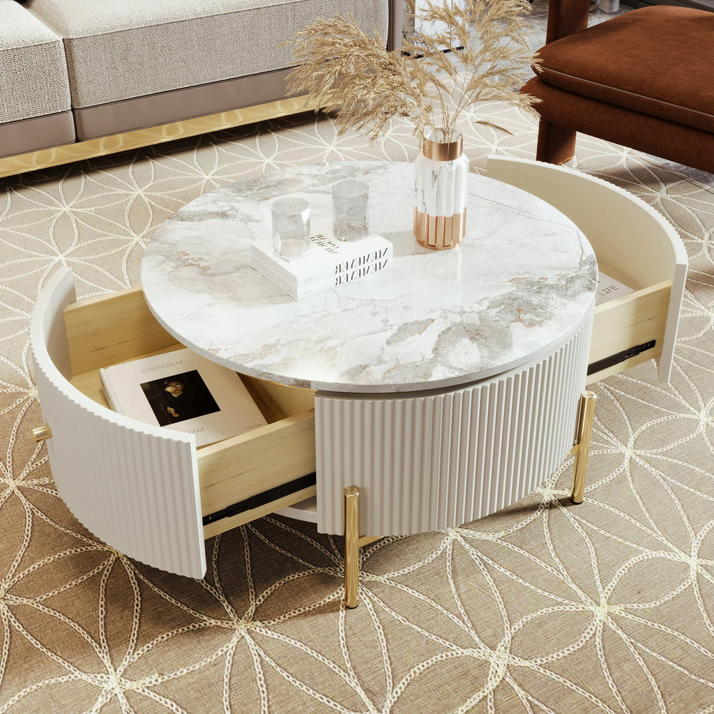 Modern Round Coffee Table with 2 Drawers D376