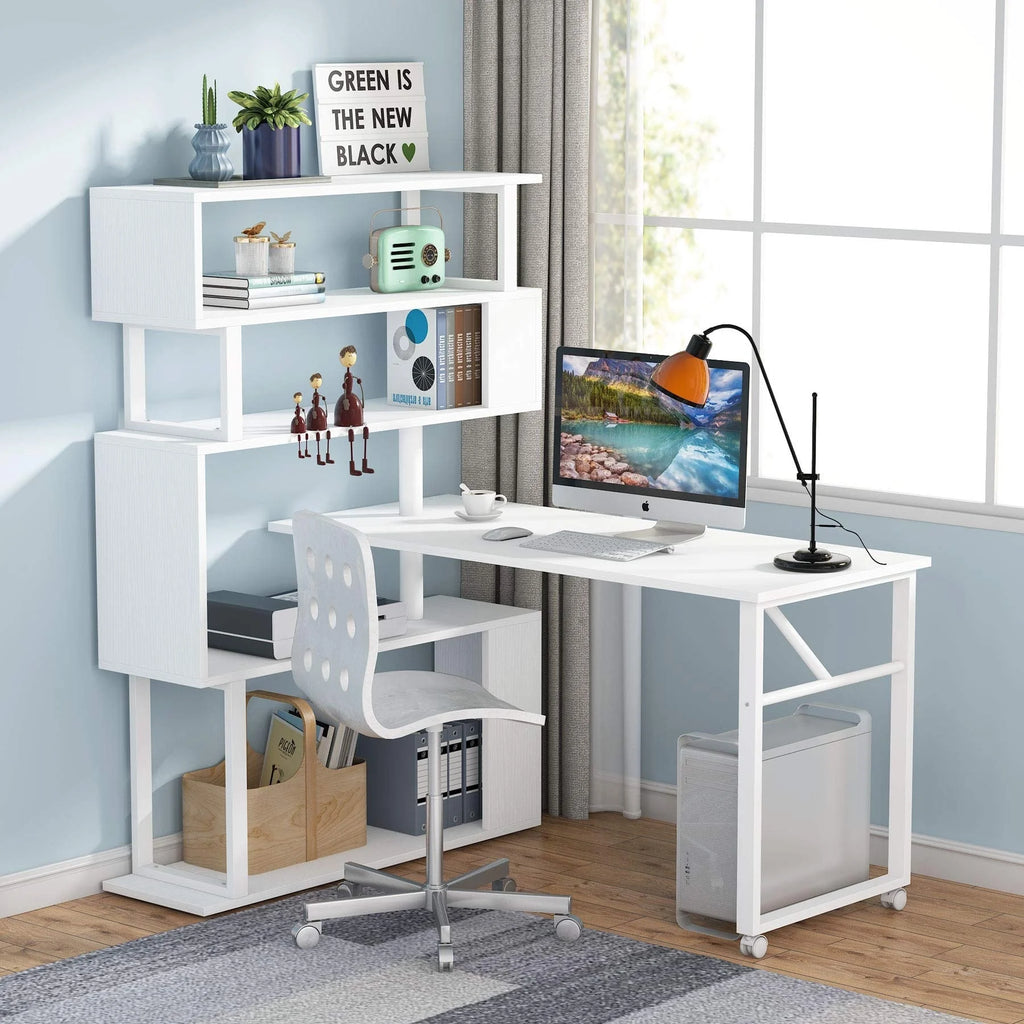 L Shaped Desk with Storage Bookshelf Black J443