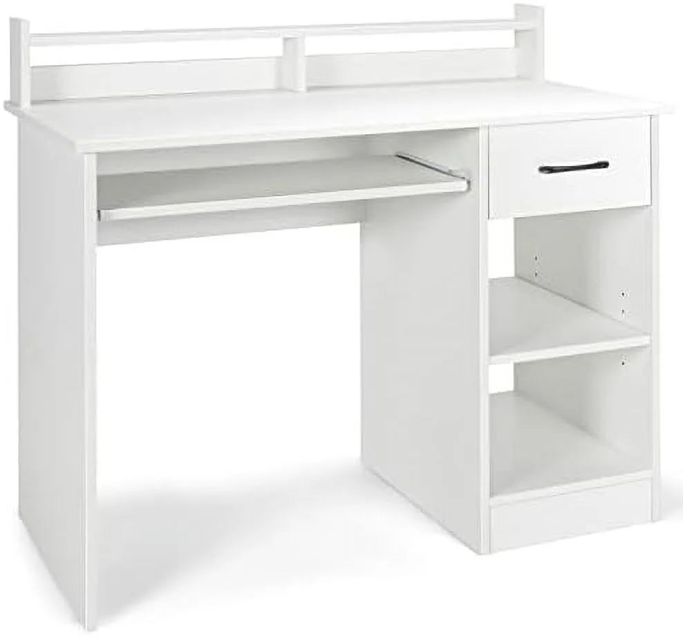 Black Wooden Computer Desk with Drawers and Keyboard Tray J494