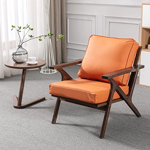 Brown Leather Upholstered Armchair with Wood Frame I9123