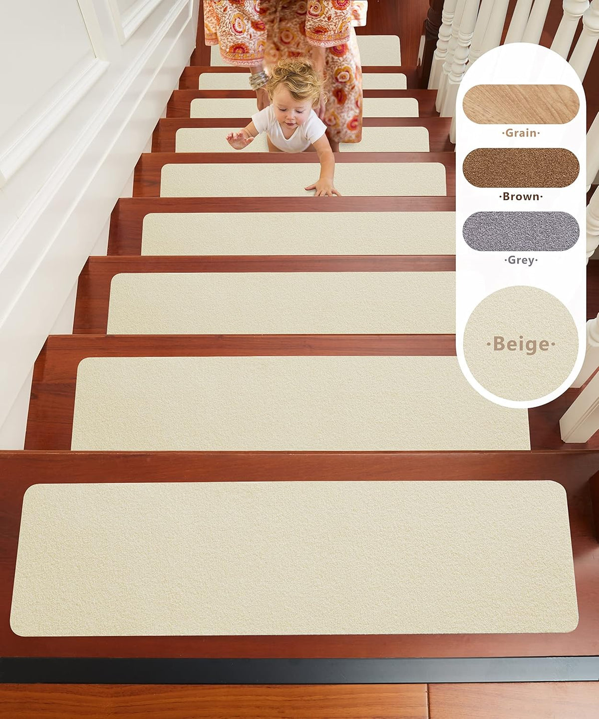 14 Pcs Beige Non Slip Stair Treads with TPE Backing D42113