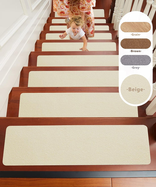 14 Pcs Beige Non Slip Stair Treads with TPE Backing D42113