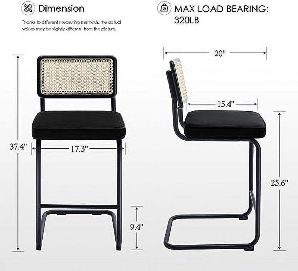 Counter Height Boucle Fabric Barstools with Natural Cane Mesh Z398