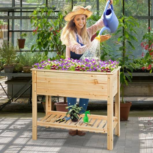 Raised Garden Bed with Storage Shelf J249