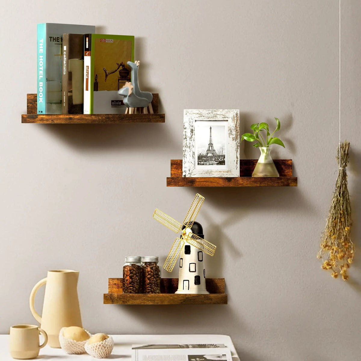 Black Wood Floating Shelves Set of 5 T71102