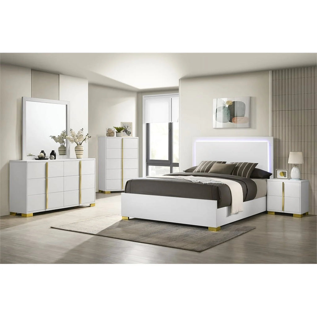 4-piece Contemporary Wood Eastern King Bedroom Set White and Gold T310635