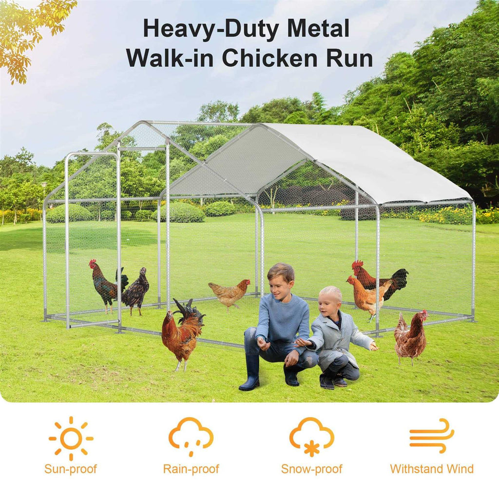 Chicken Coop Large Metal Run for 20 Chickens Walk in Poultry Cage Hen House with Waterproof Cover L204