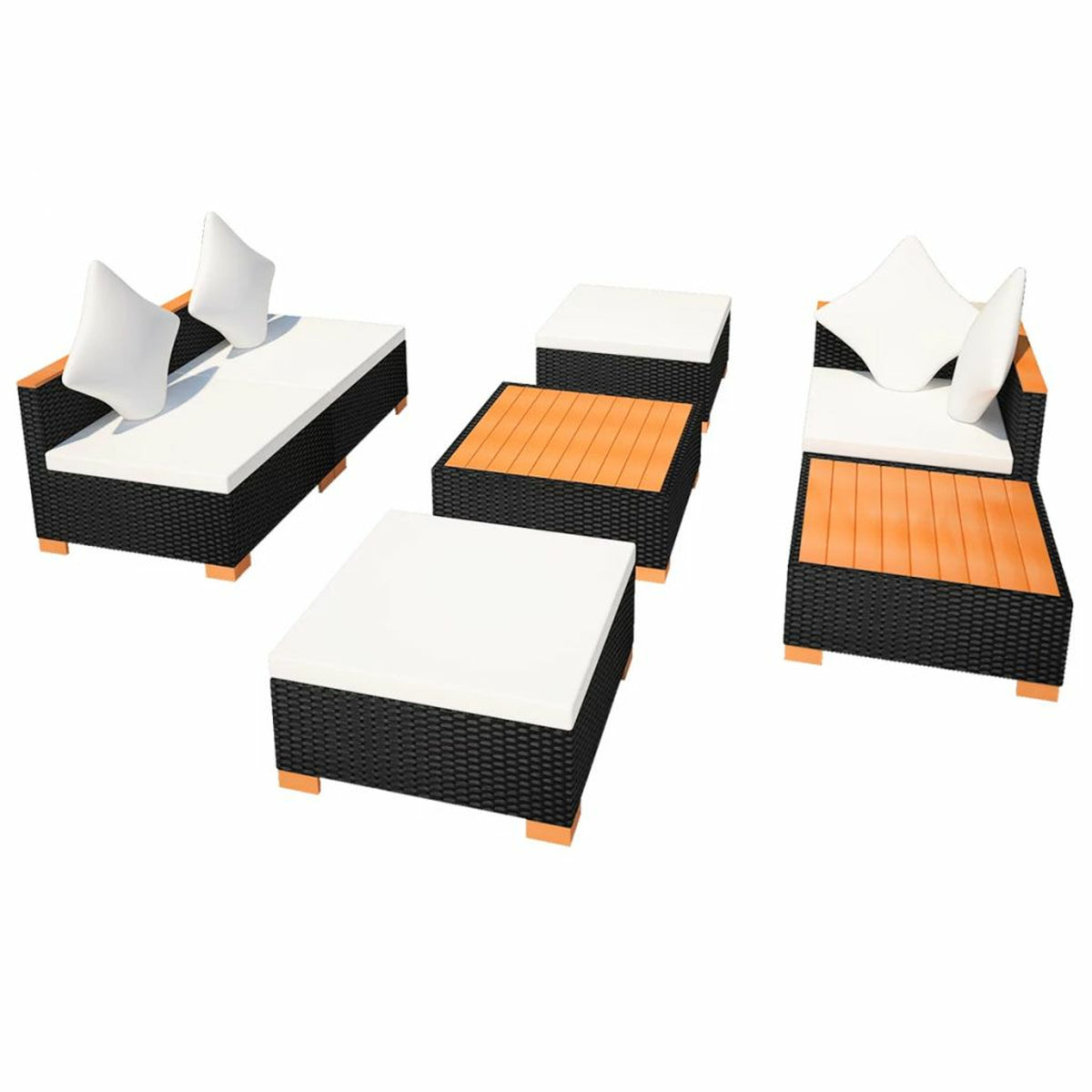 7 Piece Outdoor Sectional Sofa Set with Coffee Table and Ottoman Black Poly Rattan E45842
