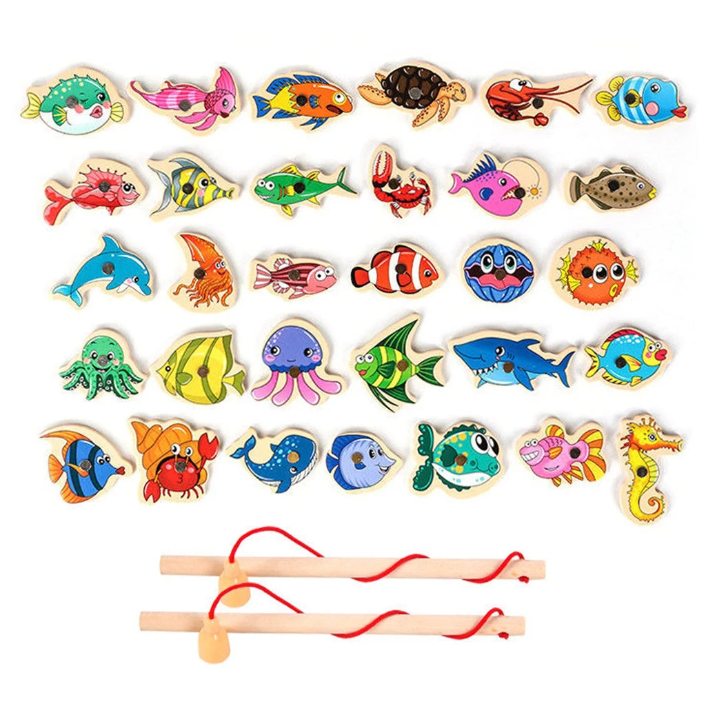 Magnetic Fishing Game Toys Set with Wooden Fish Rod I8022