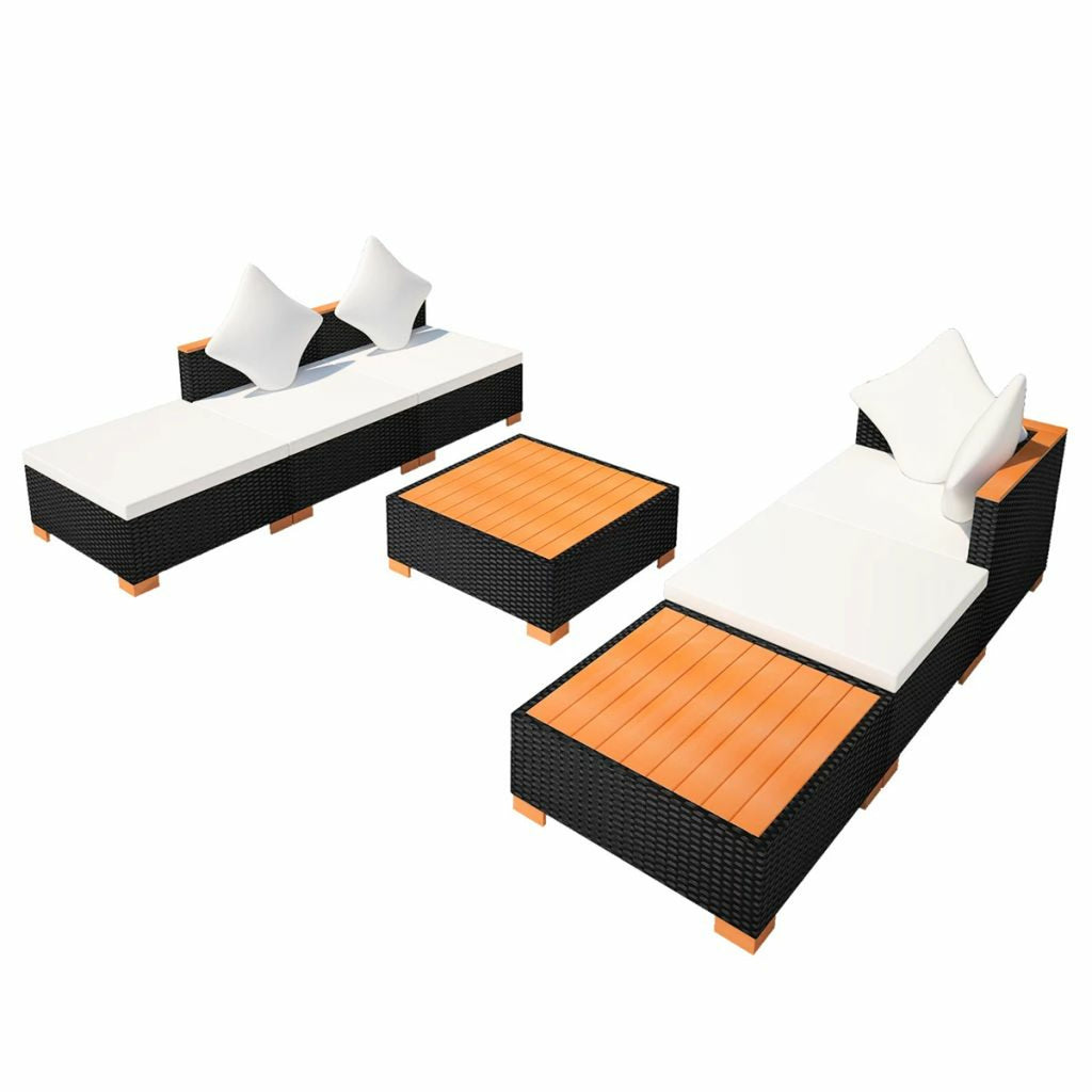 7 Piece Outdoor Sectional Sofa Set with Coffee Table and Ottoman Black Poly Rattan E45842