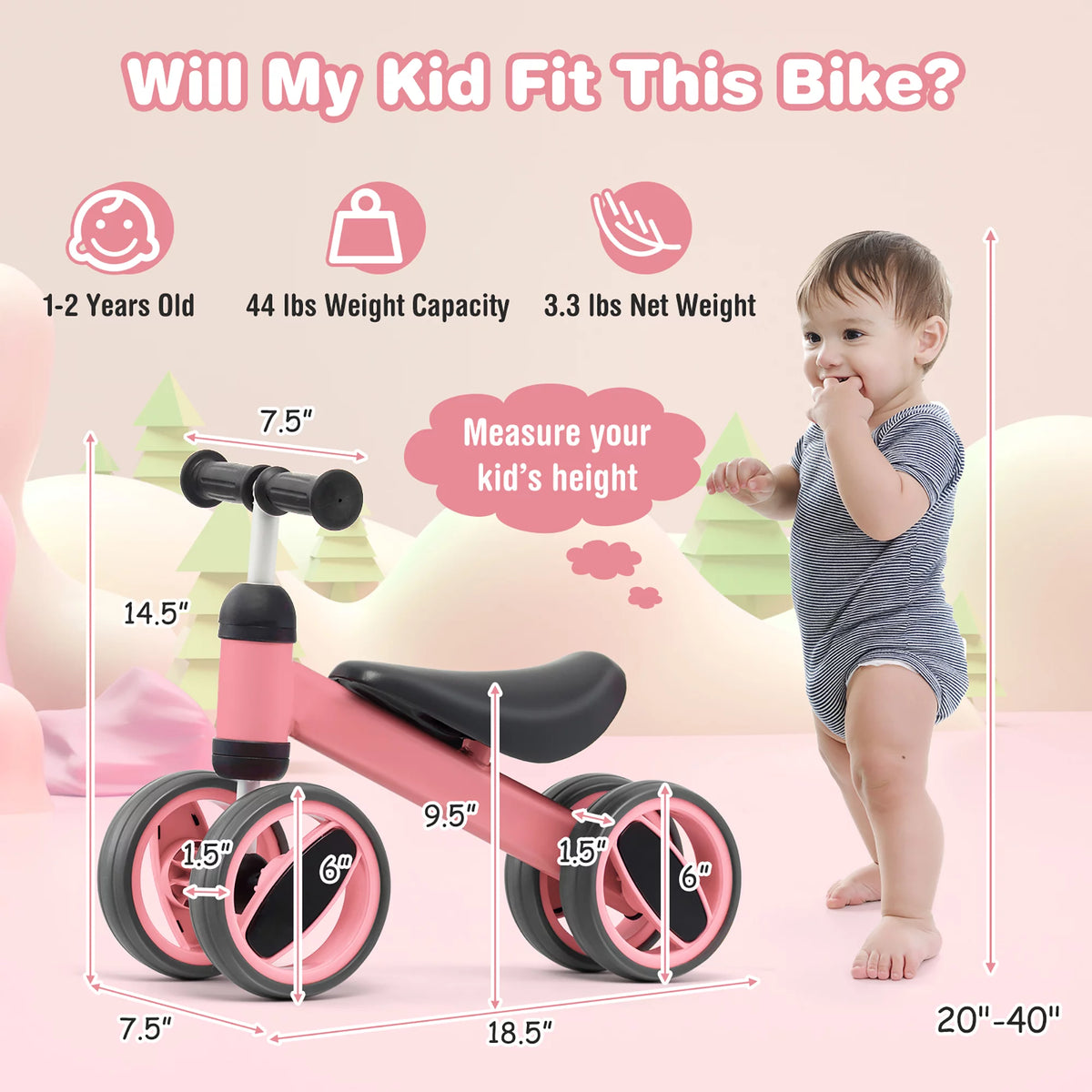 Pink 4 Wheels Baby Balance Bike U3481