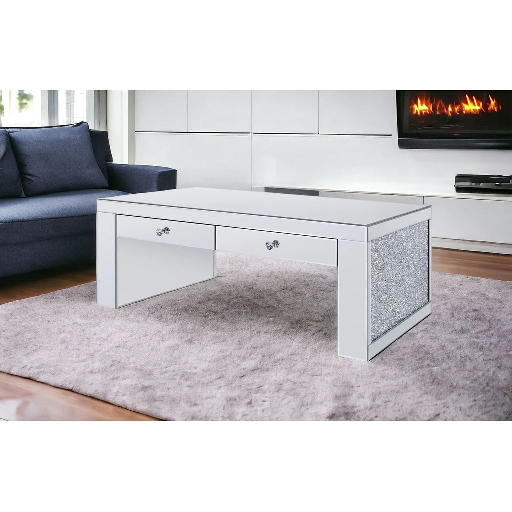 48" Silver Mirrored Coffee Table with Two Drawers X25226