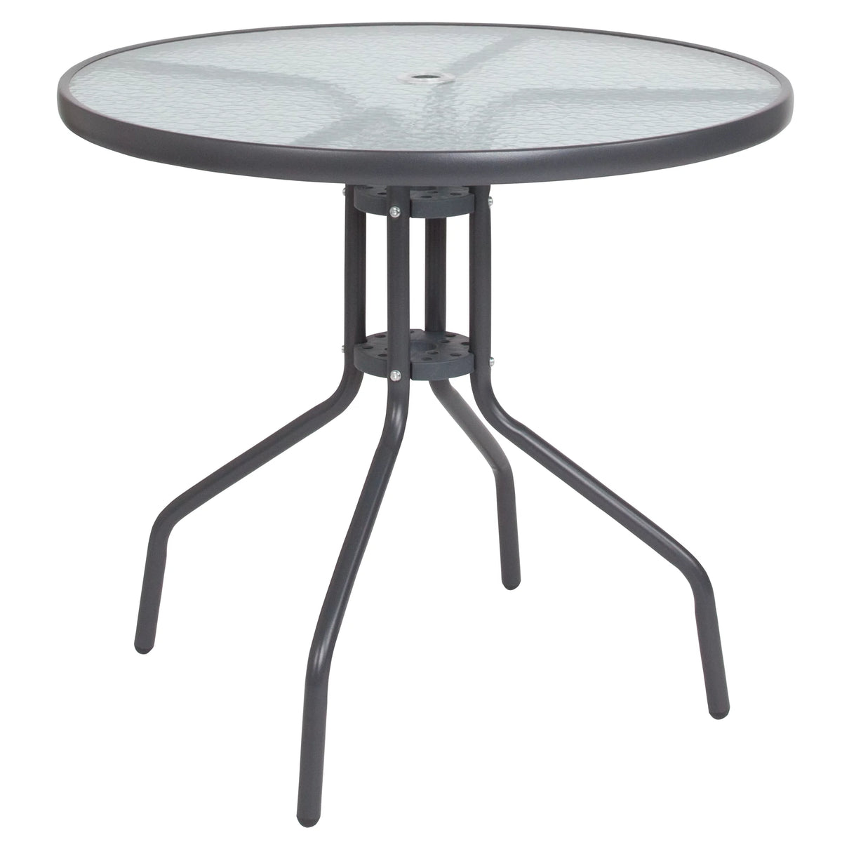 6-Piece Patio Set with Glass Table, Umbrella, and 4 Folding Chairs, Black T737
