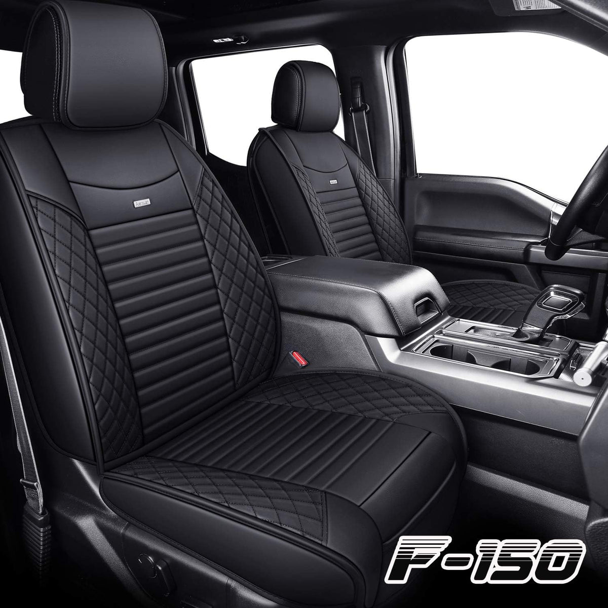 Waterproof Leather Truck Seat Covers Full Set Black-Red Y197
