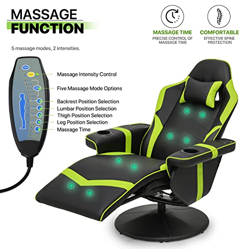 Green PU Leather Massage Gaming Recliner Chair with Adjustable Backrest L72898