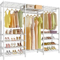 White Heavy Duty Garment Rack with Adjustable Shoe Rack Wire Shelf X2579