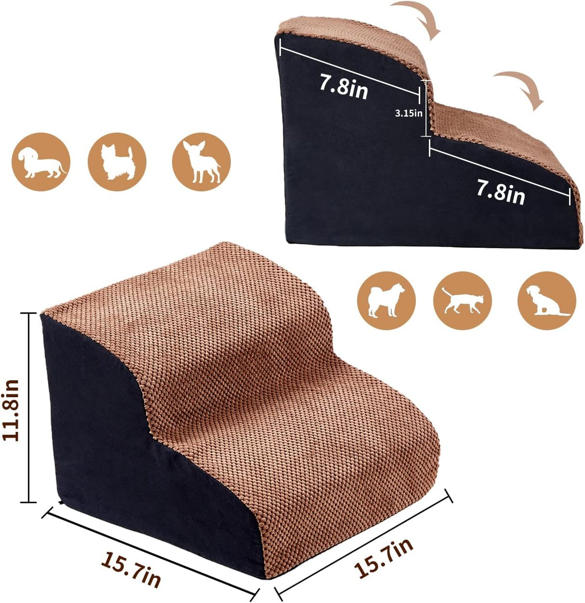 2 Steps High-Density Foam Dog Stairs I460