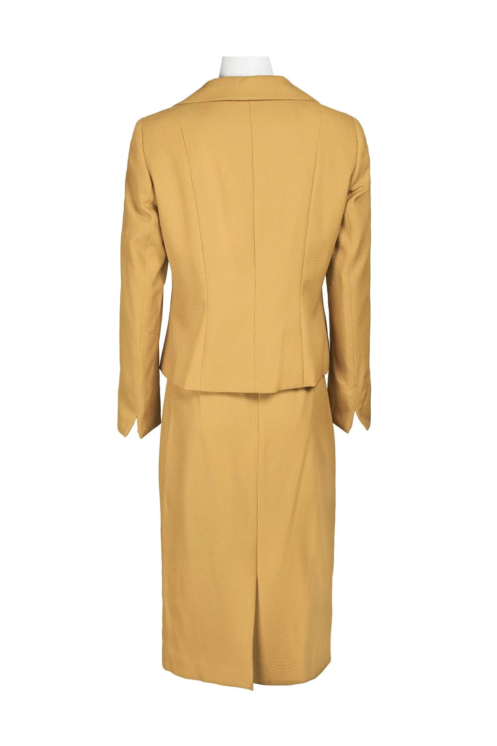 Notched Collar 3 Button Flap Pocket Square Texture Jacket with Zipper Back Skimmer Skirt Two Piece E138191