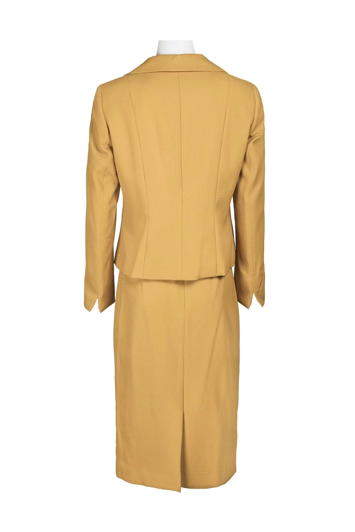 Notched Collar 3 Button Flap Pocket Square Texture Jacket with Zipper Back Skimmer Skirt Two Piece E138191