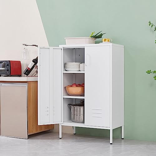 White Metal Storage Cabinet with 2 Doors and 2 Adjustable Shelves R532