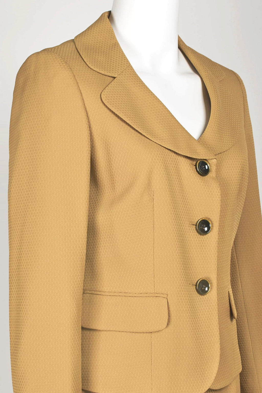 Notched Collar 3 Button Flap Pocket Square Texture Jacket with Zipper Back Skimmer Skirt Two Piece E138191