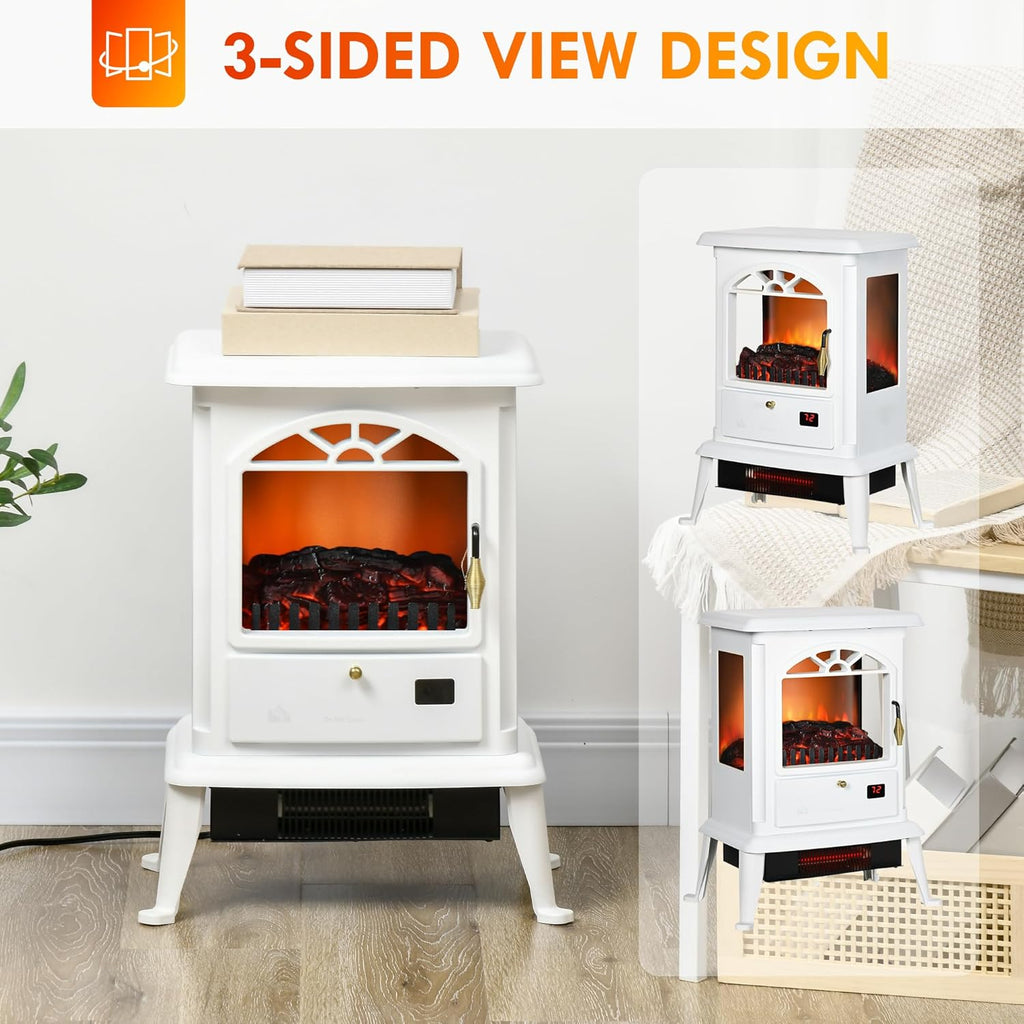 White Electric Infrared Fireplace Stove with Realistic Log Flame F2421