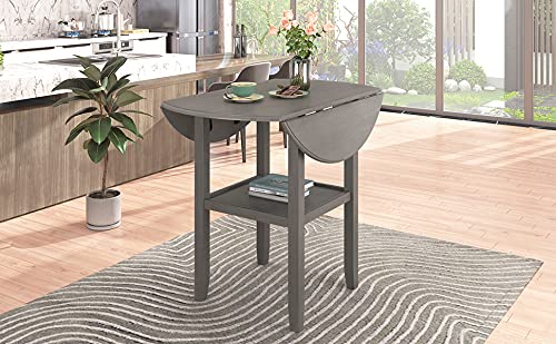 3 Piece Round Drop Leaf Counter Height Dining Table and Chairs Set with Storage Shelf F380