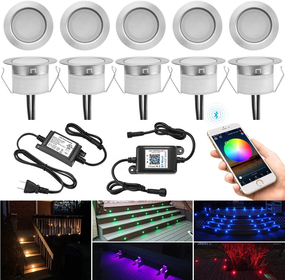 LED Deck Lights Kit 10pcs RGBW Low Voltage Recessed Waterproof Outdoor G286029