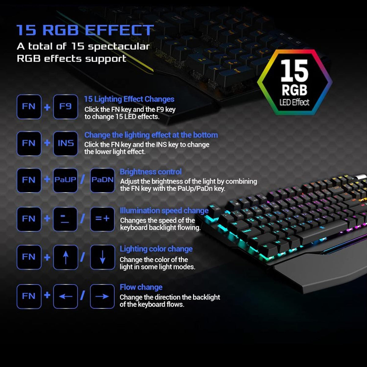 Wired Mechanical Gaming Keyboard, RGB, Detachable Magnetic Palm Rest, Aluminum Top, 104 Keys, Black J8635