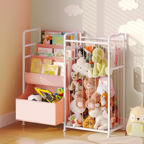 White Kids Bookshelf and Stuffed Animal Storage with Toy Box G4211