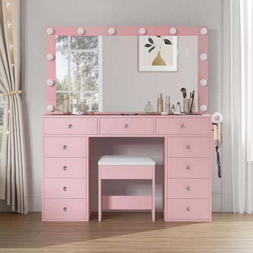 White Vanity Desk with Mirror and 11 Drawers A686