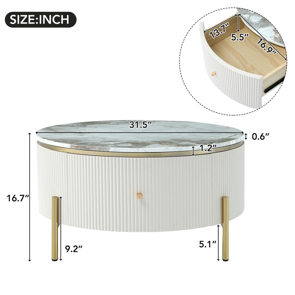Modern Round Coffee Table with 2 Drawers D376