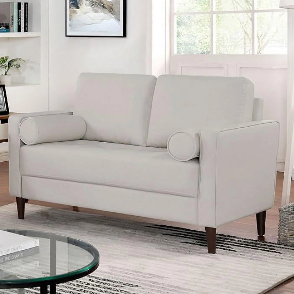 Off-White Leatherette Living Room Set 3pcs W854