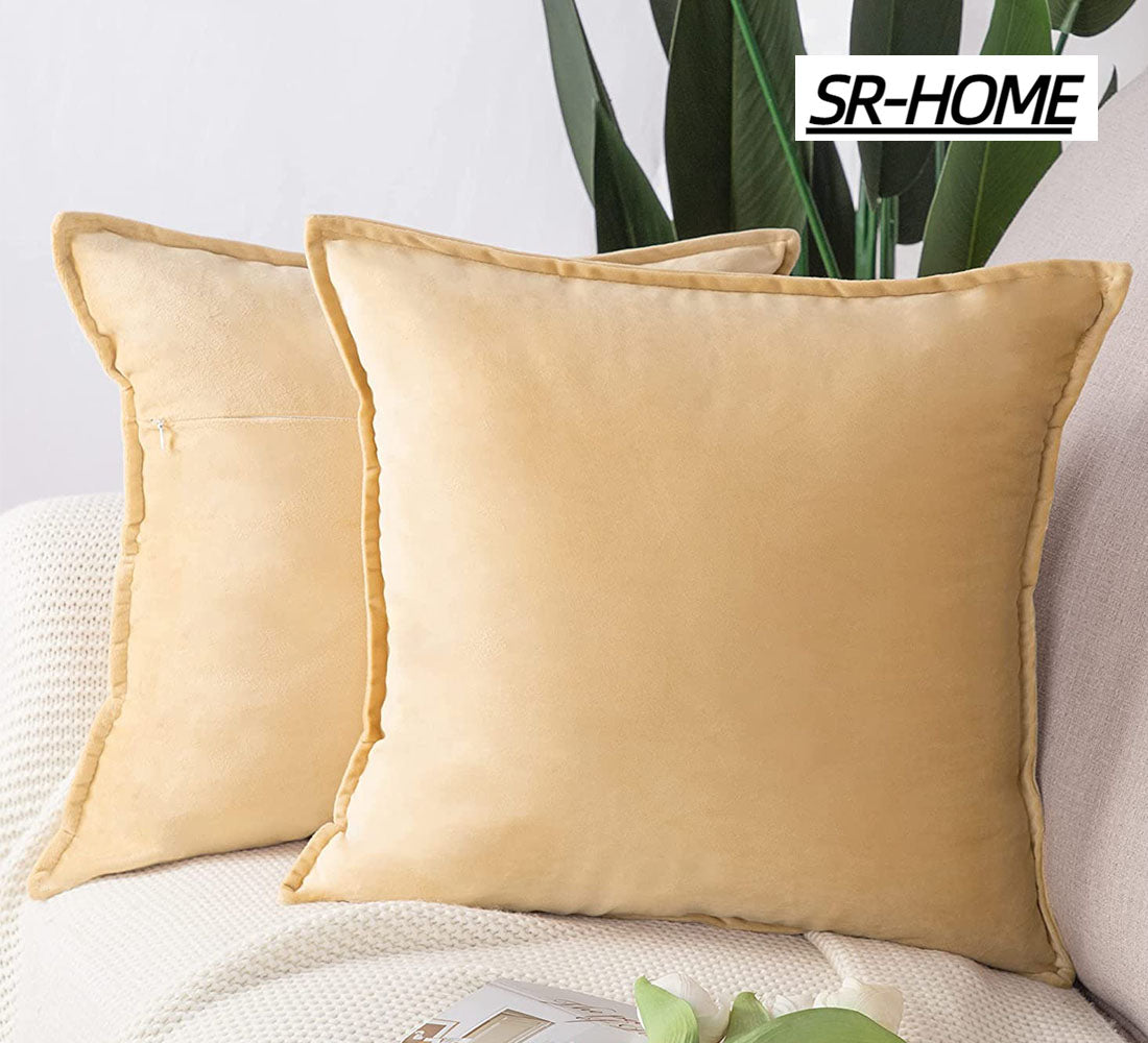 Set of 2 Velvet Decorative Throw Pillow Covers Square with Fringe Cushion Case B755773