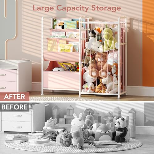 White Kids Bookshelf and Stuffed Animal Storage with Toy Box G4211