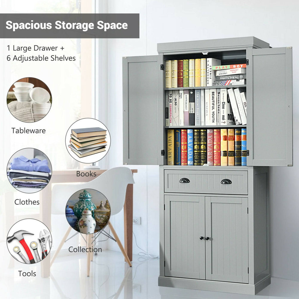 Grey Freestanding Kitchen Cabinet Pantry Cupboard with Shelves J541