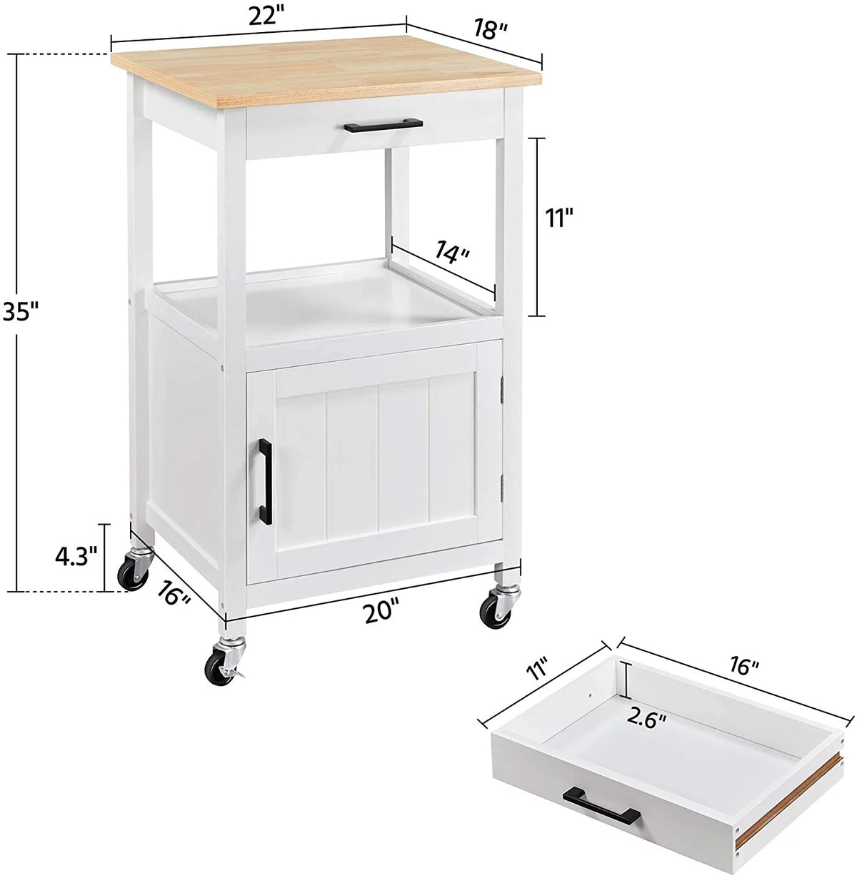 White Rolling Kitchen Island with Single Door Cabinet A861