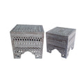Set of 2 Washed White Mango Wood Stool W458852