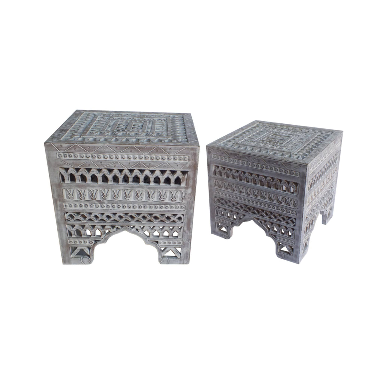 Set of 2 Washed White Mango Wood Stool W458852