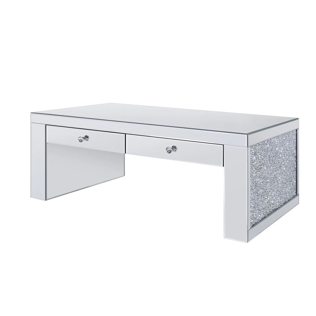 48" Silver Mirrored Coffee Table with Two Drawers X25226