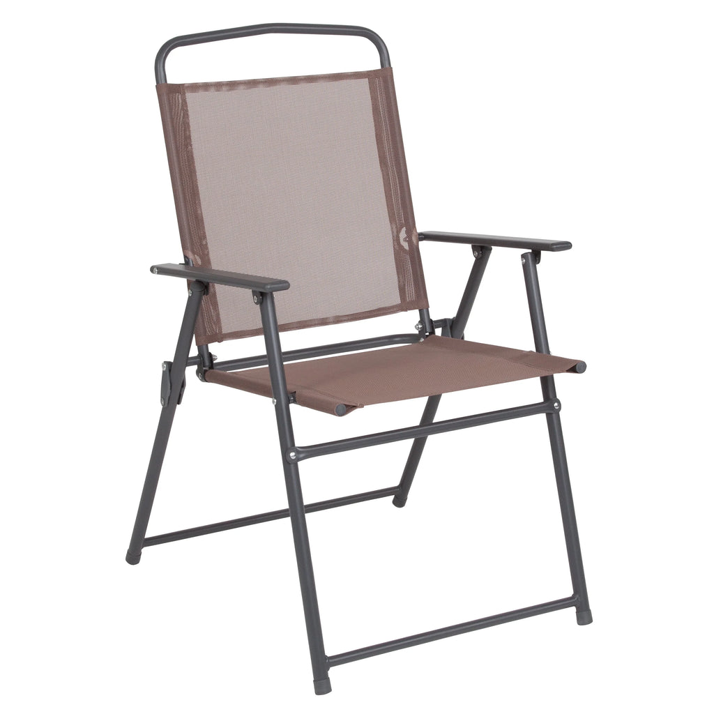 6-Piece Patio Set with Glass Table, Umbrella, and 4 Folding Chairs, Black T737