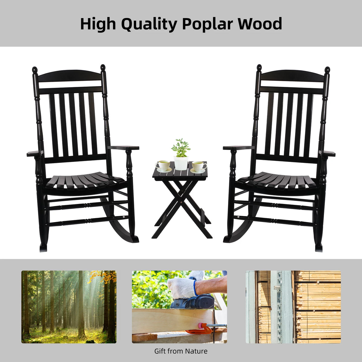 Set of 2 Black Oversized Wood Outdoor Rocking Chairs A900