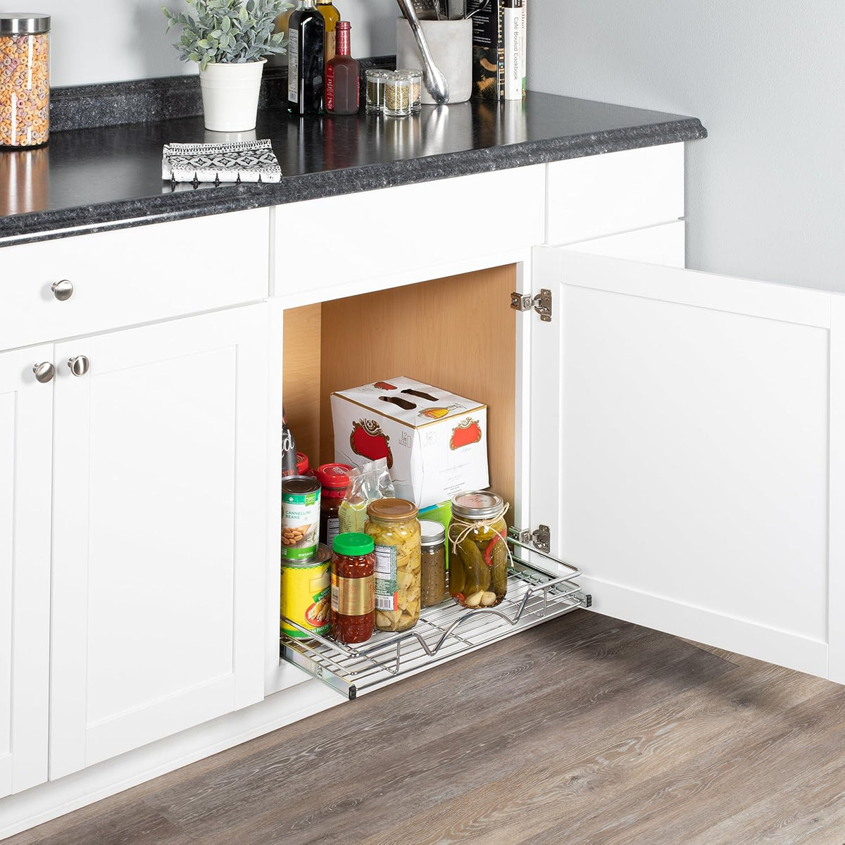 Chrome Finish Wire Frame Pull Out Drawer Cabinet Organizer O133972