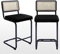 Counter Height Boucle Fabric Barstools with Natural Cane Mesh Z398