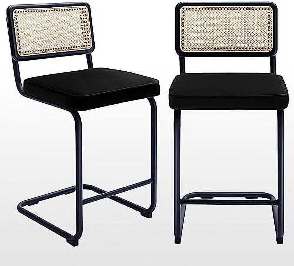 Counter Height Boucle Fabric Barstools with Natural Cane Mesh Z398