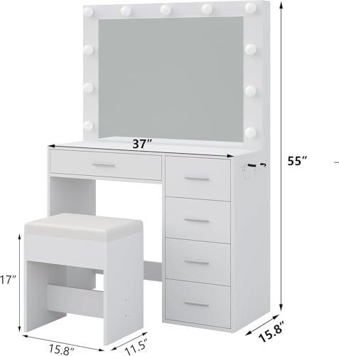 White Vanity Desk with Mirror and 11 Drawers A686